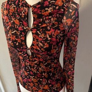 MINKPINK Floral Keyhole Blouse in Pink and Orange